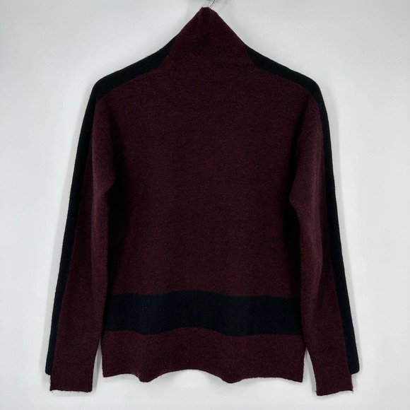 Veronica Beard Denisa Turtleneck Sweater Merino Wool Yak Blend Burgundy/ Black - Picture 8 of 13